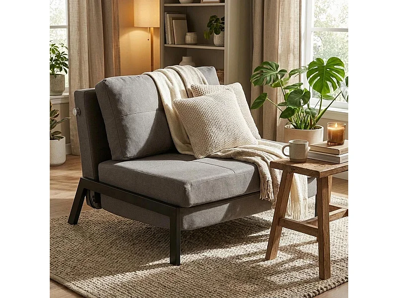 Fauteuil-lit en tissu pliable salon bureau Selene - Gris foncé