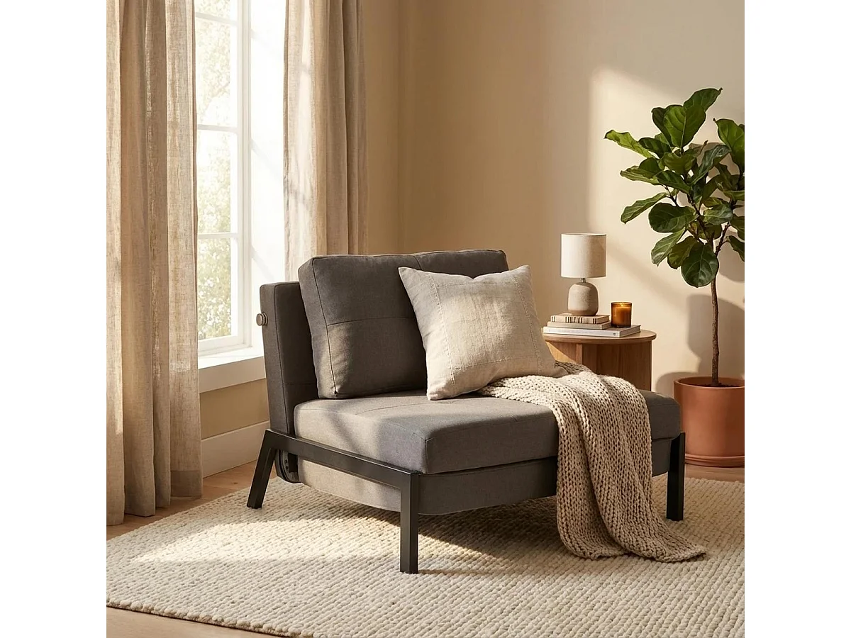 Fauteuil-lit en tissu pliable salon bureau Selene - Gris