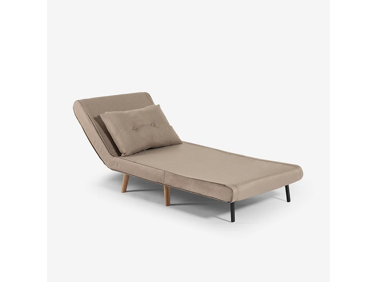 Fauteuil-lit pliant en tissu avec pieds en bois Miriam - Beige