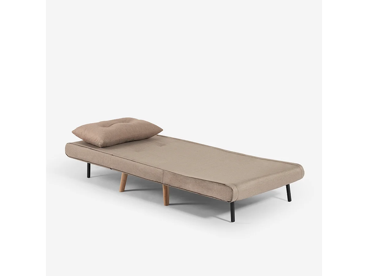 Fauteuil-lit pliant en tissu avec pieds en bois Miriam - Beige