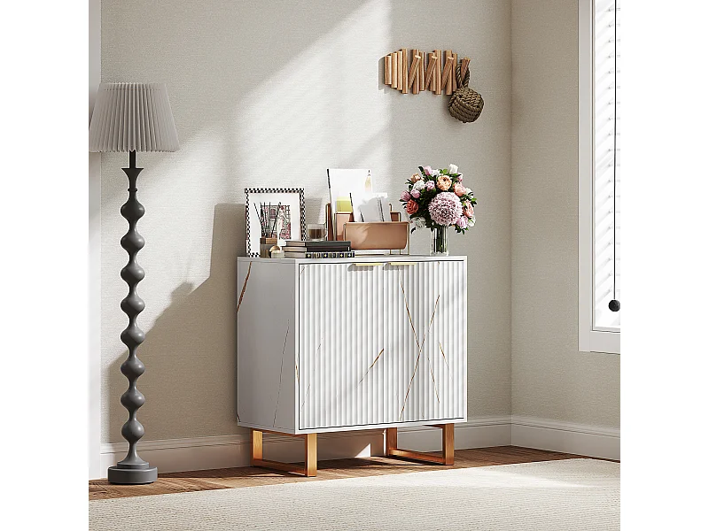 Buffet salon meuble de rangement style moderne avec placard à 2 portes, étagère réglable, pieds en métal - dim. 76,5 x 39 x 77 cm, blanc