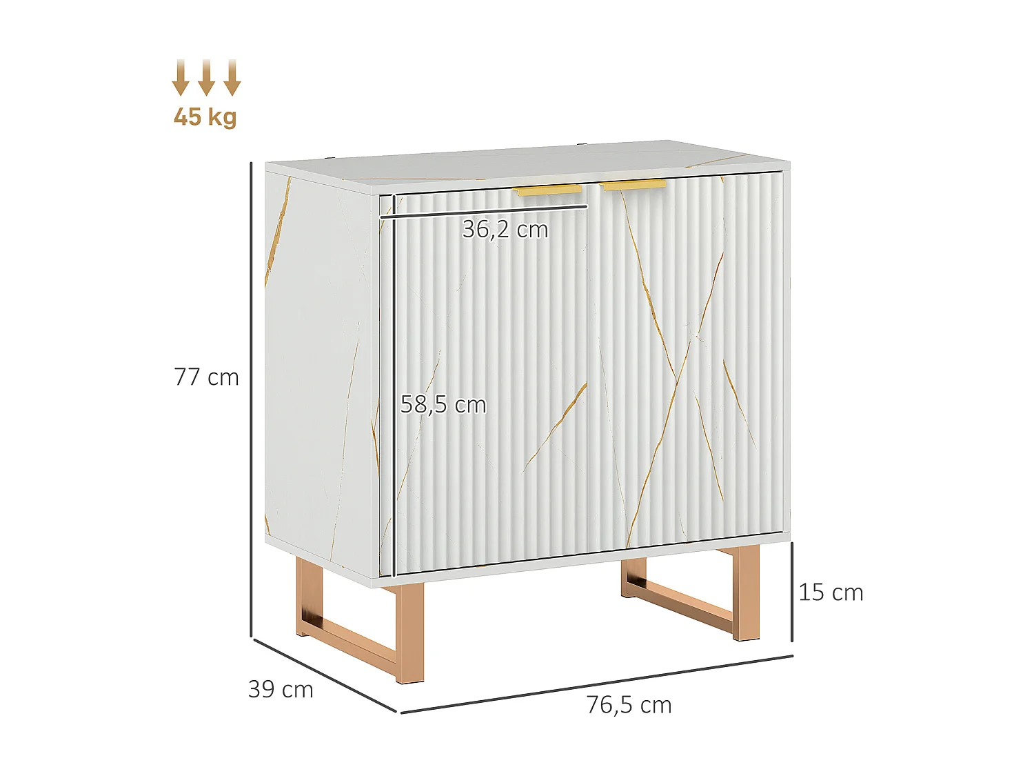 Buffet salon meuble de rangement style moderne avec placard à 2 portes, étagère réglable, pieds en métal - dim. 76,5 x 39 x 77 cm, blanc