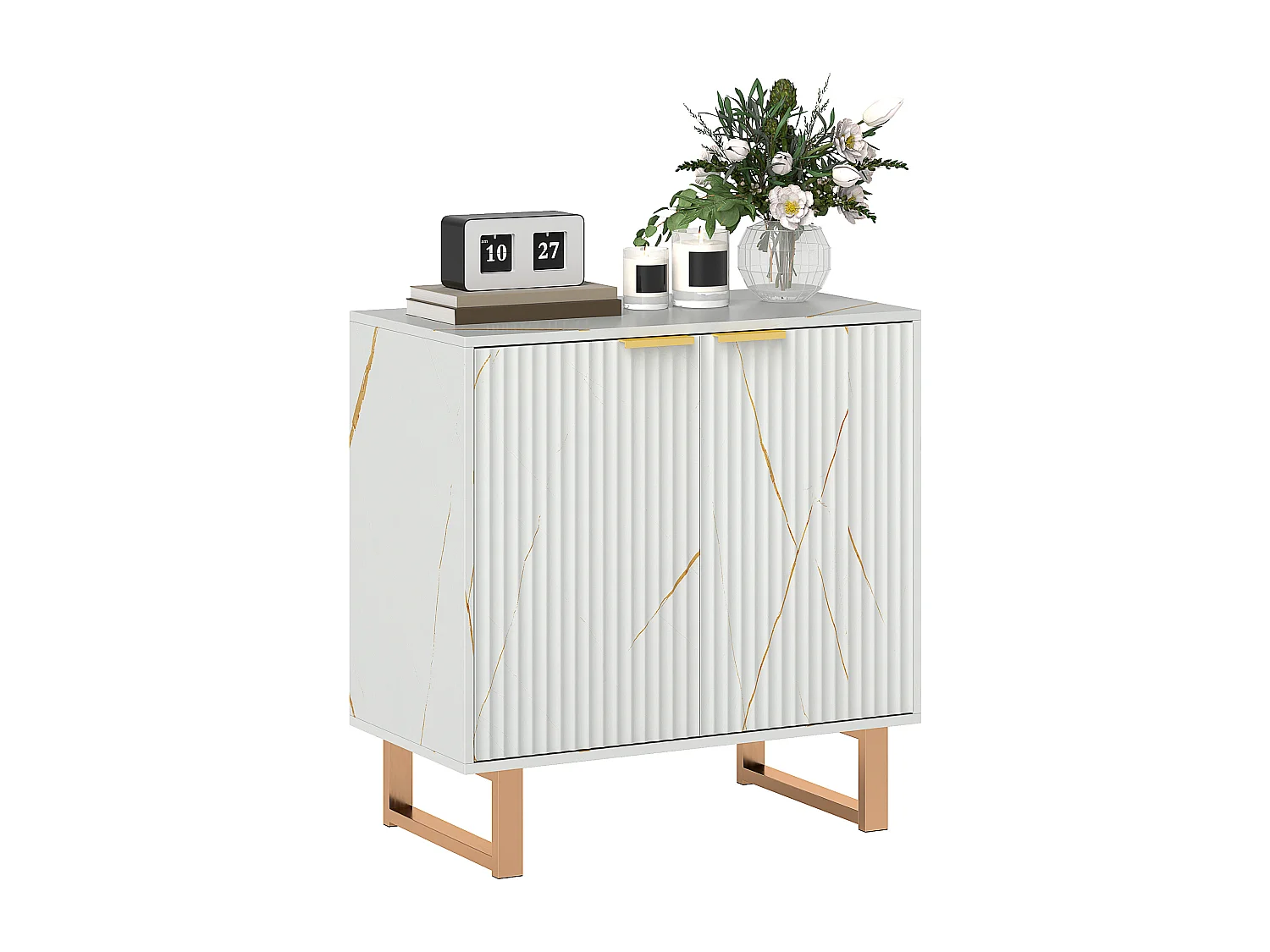 Buffet salon meuble de rangement style moderne avec placard à 2 portes, étagère réglable, pieds en métal - dim. 76,5 x 39 x 77 cm, blanc