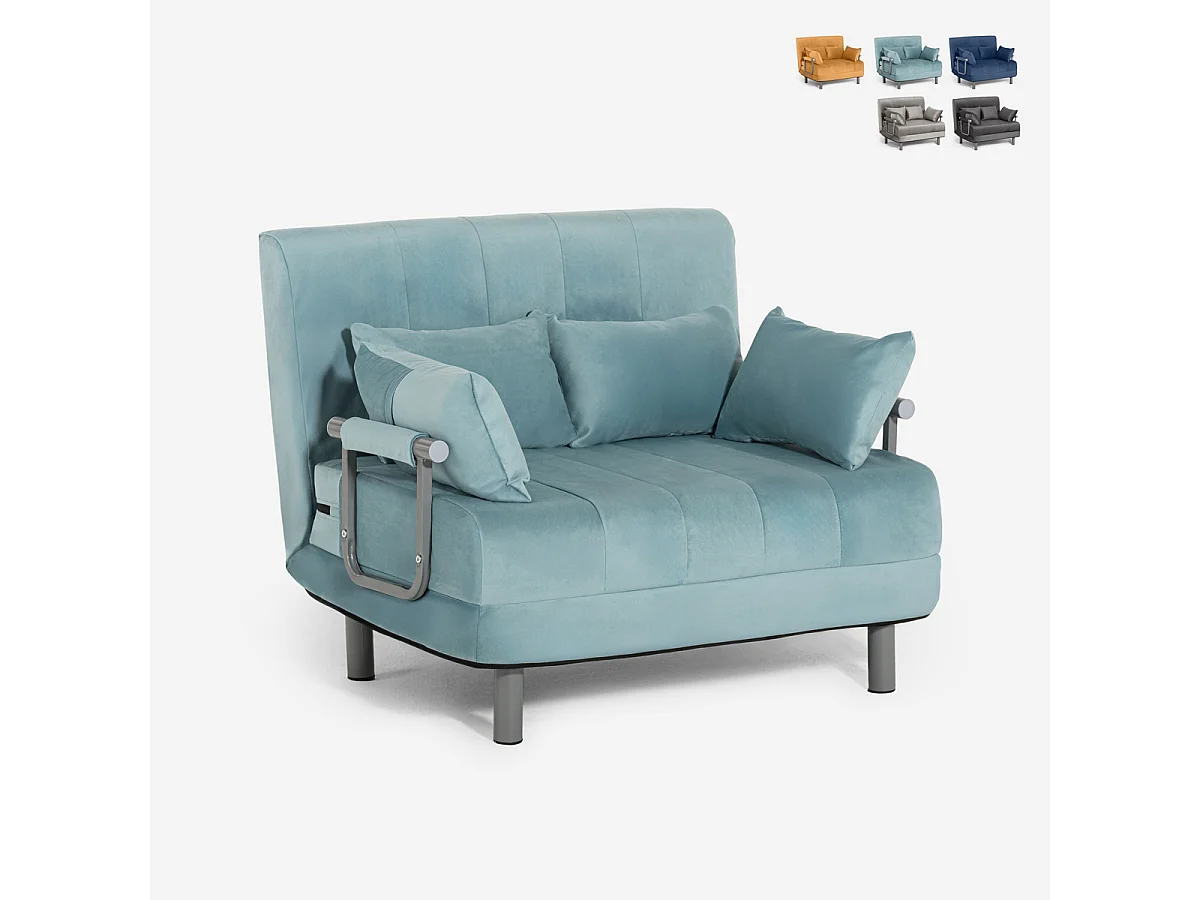Poltrona letto pieghevole salvaspazio in velluto Deborah Twin Lux - Azzurro