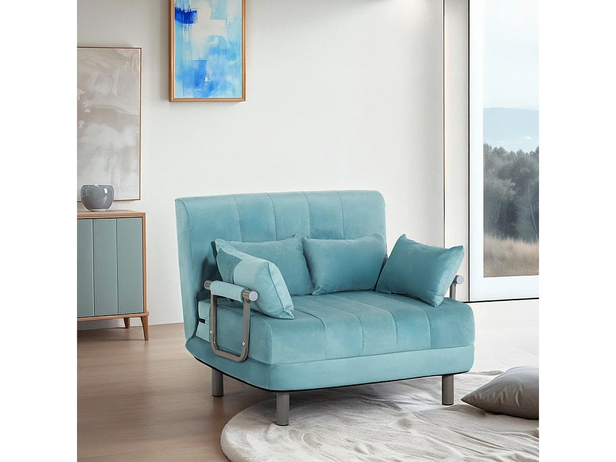 Poltrona letto pieghevole salvaspazio in velluto Deborah Twin Lux - Azzurro