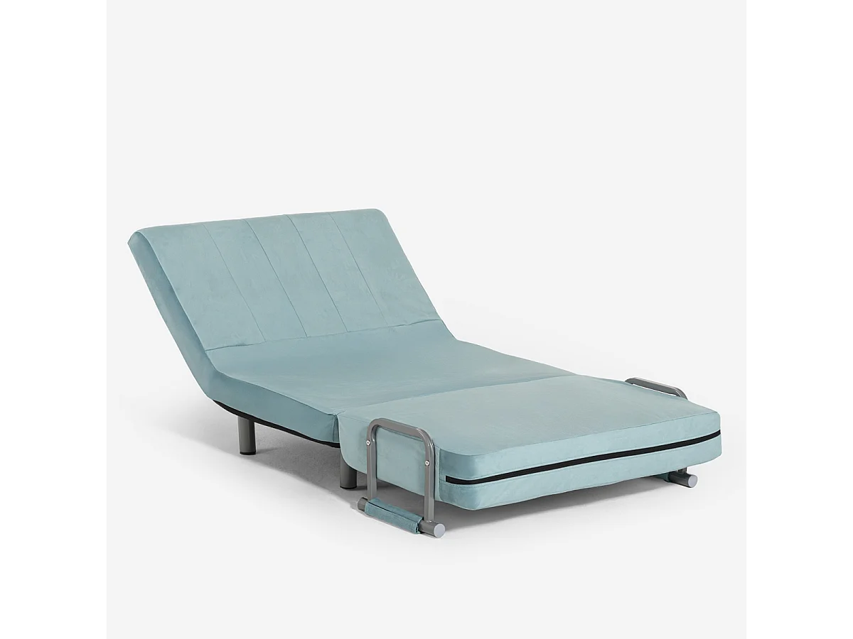 Poltrona letto pieghevole salvaspazio in velluto Deborah Twin Lux - Azzurro