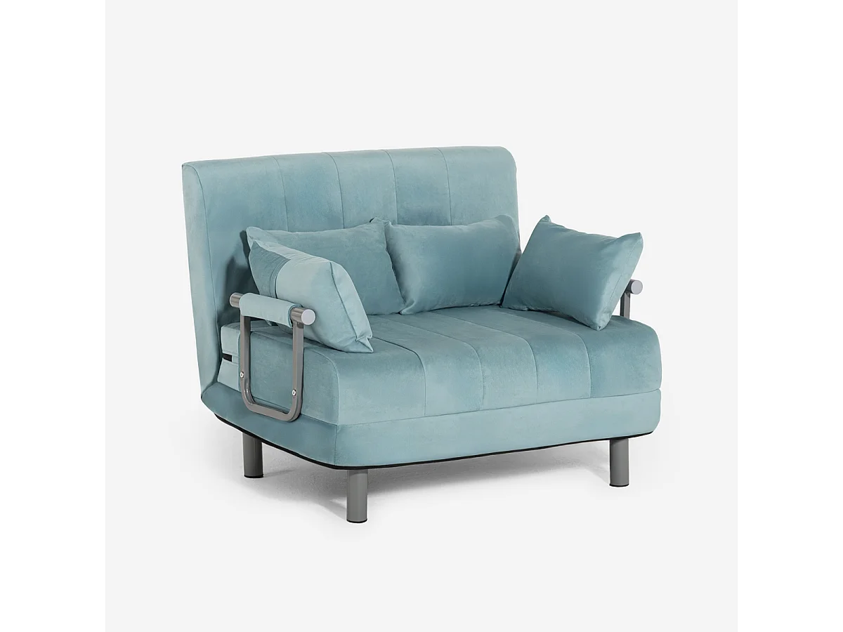 Sesselbett klappbar platzsparend aus Samt Deborah Twin Lux - Hellblau