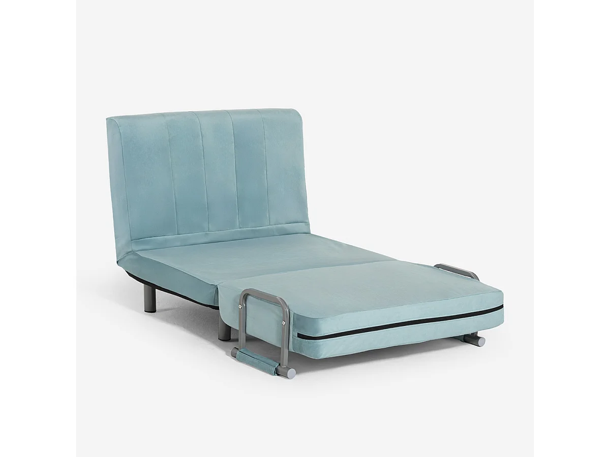 Sesselbett klappbar platzsparend aus Samt Deborah Twin Lux - Hellblau