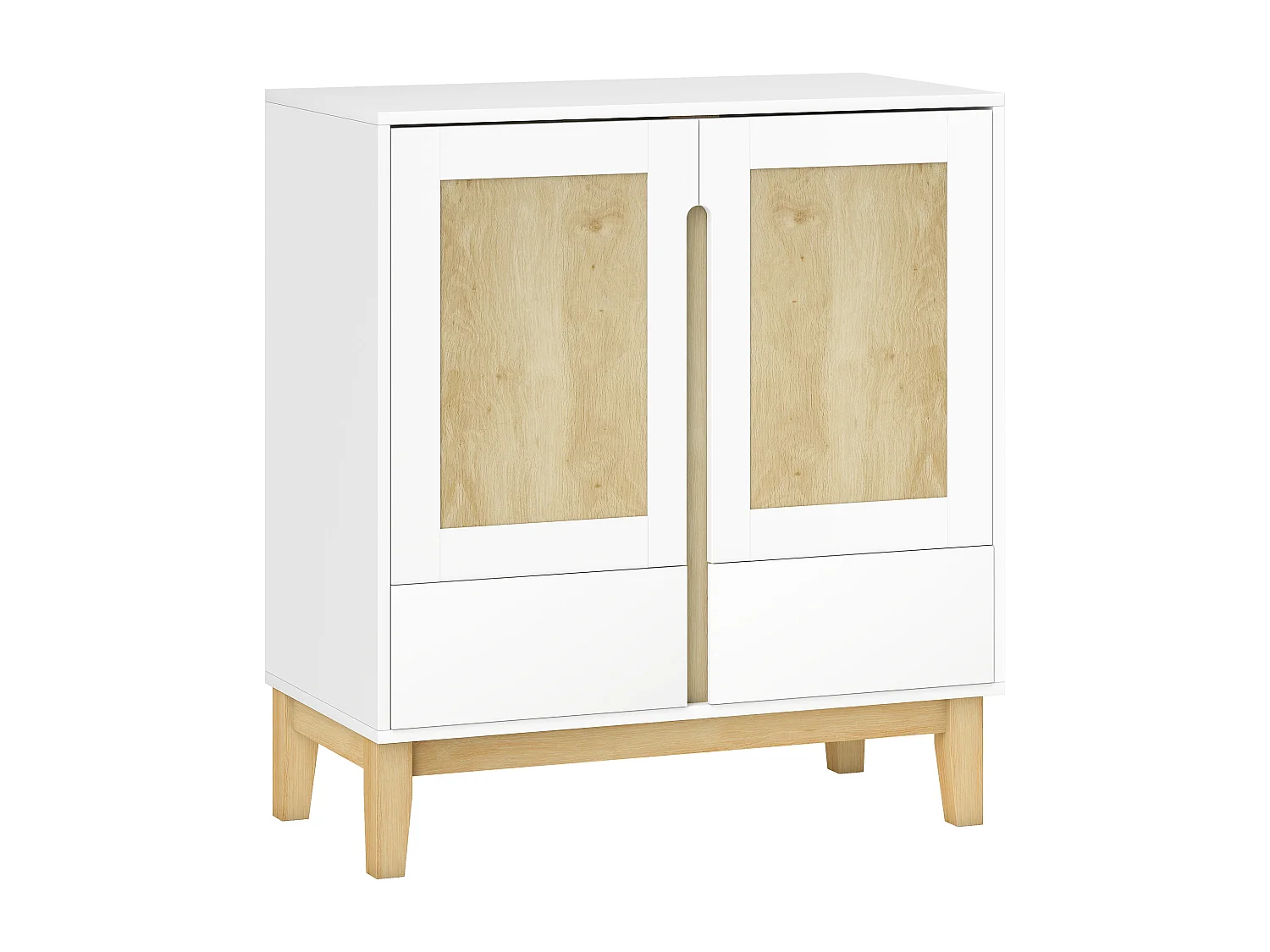 Buffet style nordique - 2 portes, étagère, 2 tiroirs - piètement bois banc effet bois clair