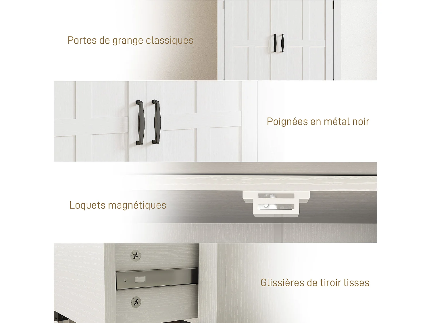 Buffet élément bas style classique chic - 2 portes, étagère, tiroir - dim. 75 x 40 x 91 cm - blanc effet bois clair