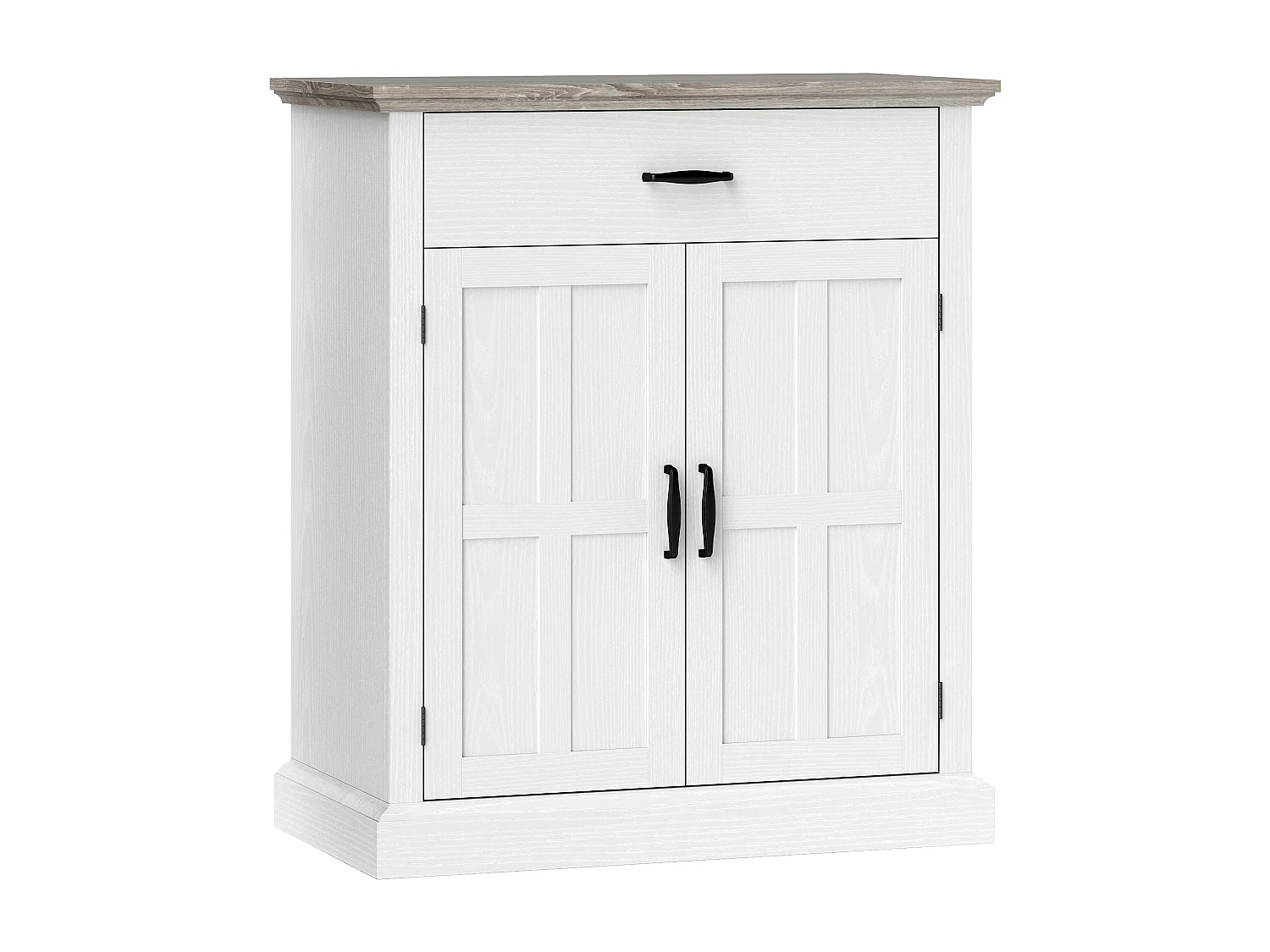 Buffet élément bas style classique chic - 2 portes, étagère, tiroir - dim. 75 x 40 x 91 cm - blanc effet bois clair