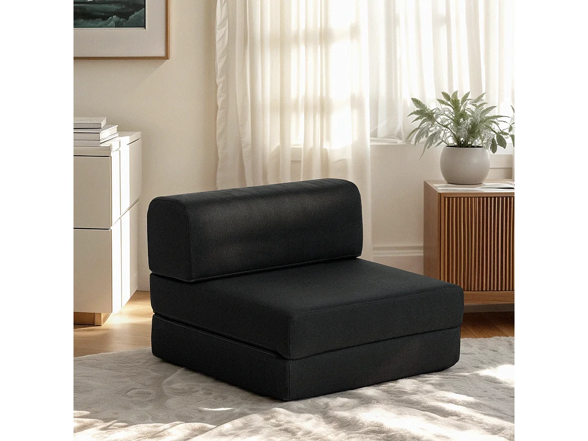 Fauteuil-lit pliable gain de place 2en1 en tissu Betty - Noir