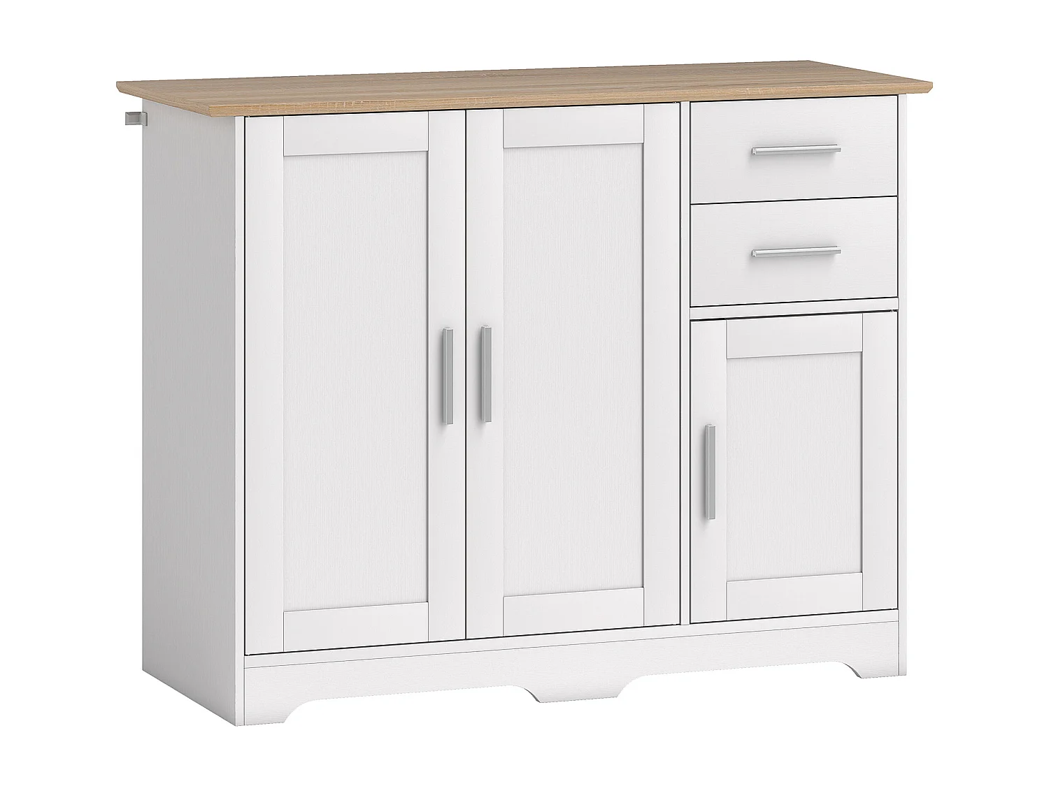 Buffet 3 portes 2 tiroirs étagère réglable dim. 100 x 40 x 78 cm blanc effet bois naturel