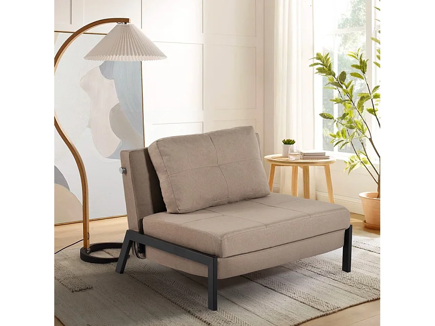 Poltrona letto in tessuto pieghevole soggiorno ufficio Selene - Beige