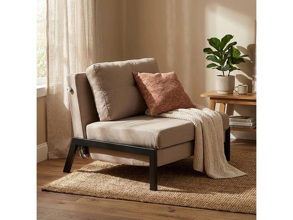 Fauteuil-lit en tissu pliable salon bureau Selene - Beige