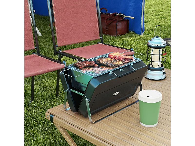 Mini barbecue à charbon portable pliable dim. 47L x 30l x 28H cm noir