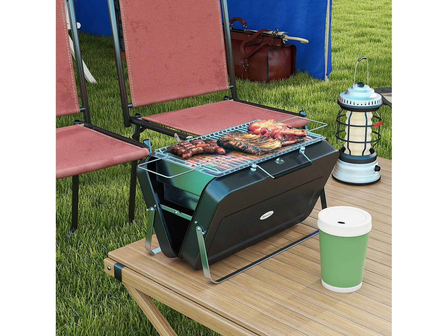 Mini barbecue à charbon portable pliable dim. 47L x 30l x 28H cm noir