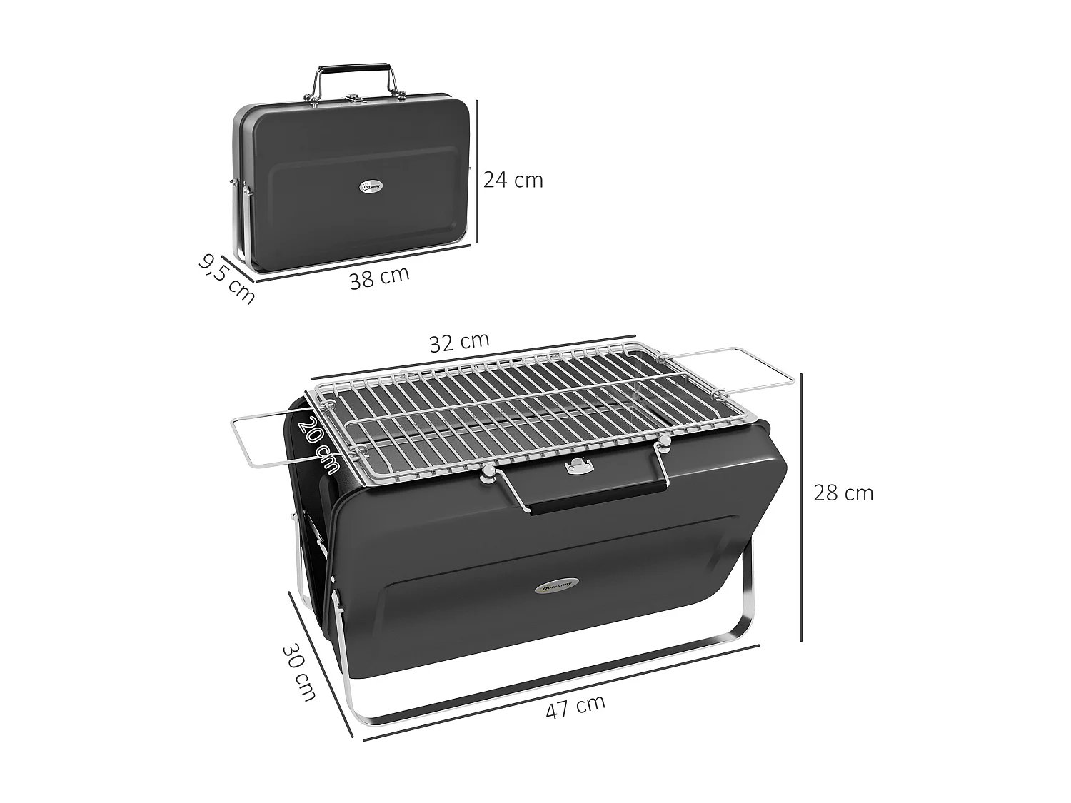 Mini barbecue à charbon portable pliable dim. 47L x 30l x 28H cm noir