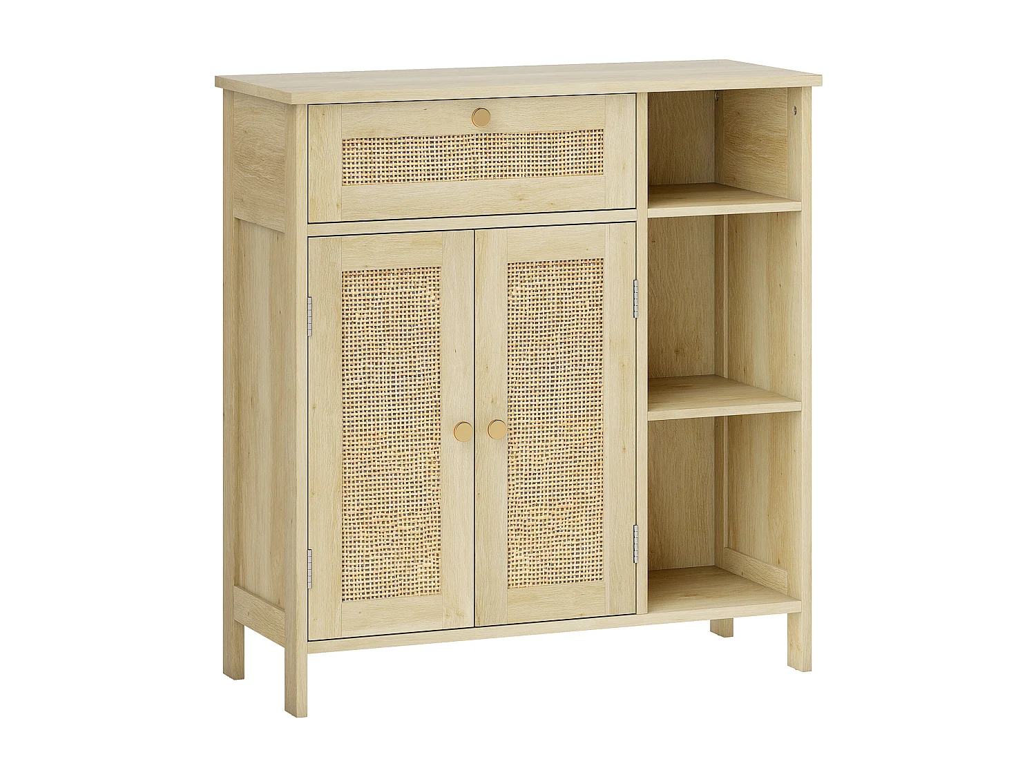 Buffet style bohème naturel - 2 portes, étagère, 3 niches, tiroir - rotin effet bois clair