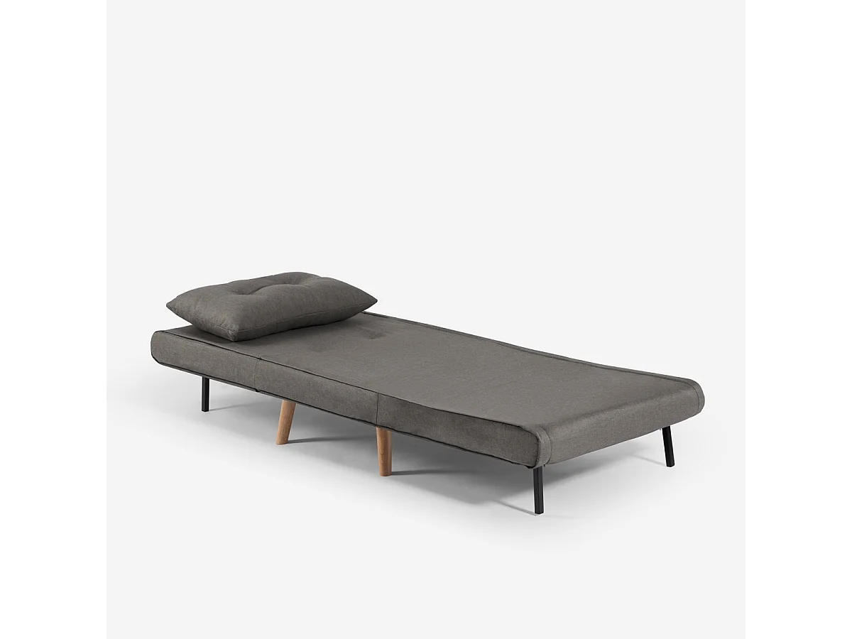 Poltrona letto pieghevole tessuto piedini in legno Miriam - Grigio Scuro