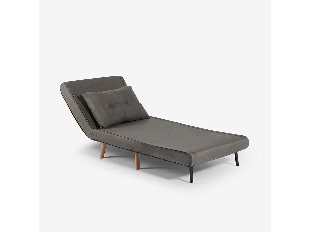 Fauteuil-lit pliant en tissu avec pieds en bois Miriam - Gris foncé