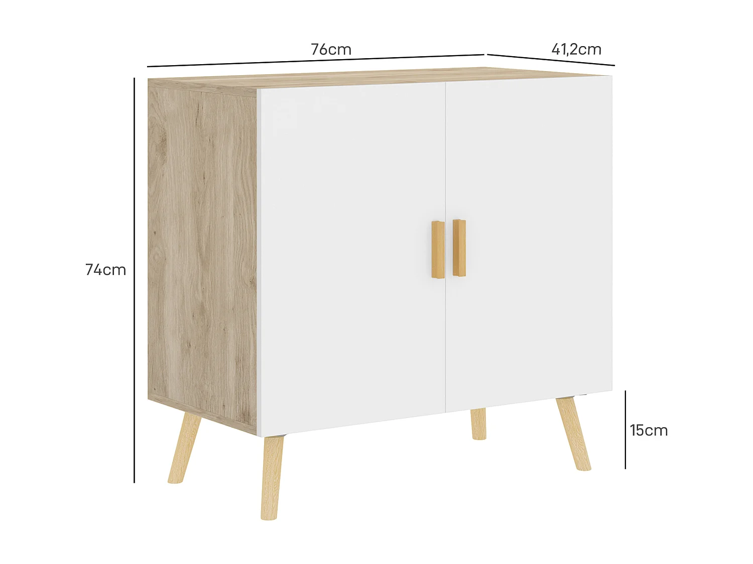 Buffet 2 portes étagère design scandinave - blanc effet chêne clair