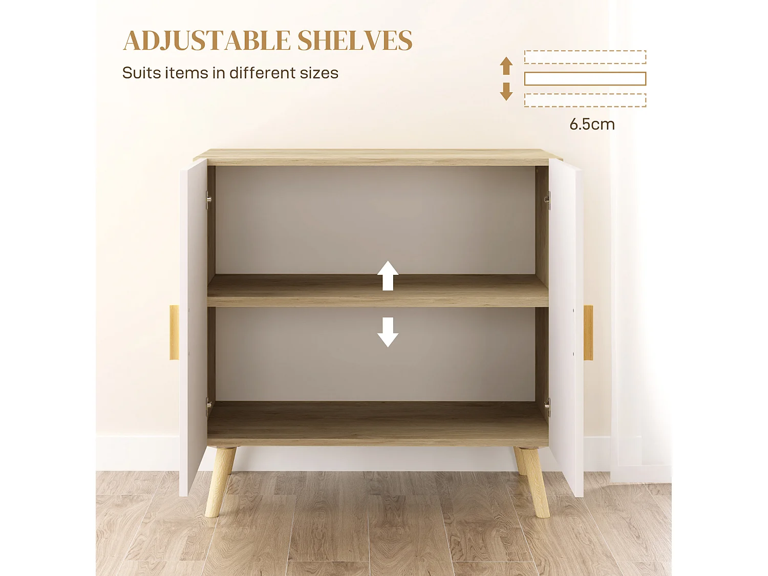 Buffet 2 portes étagère design scandinave - blanc effet chêne clair