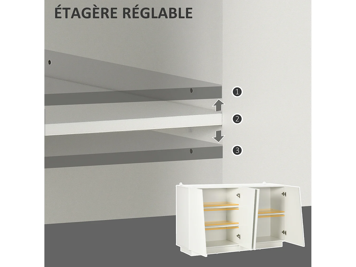 Buffet design façade blanc laqué 4 portes 2 étagères dim. 150 x 40 x 88 cm blanc