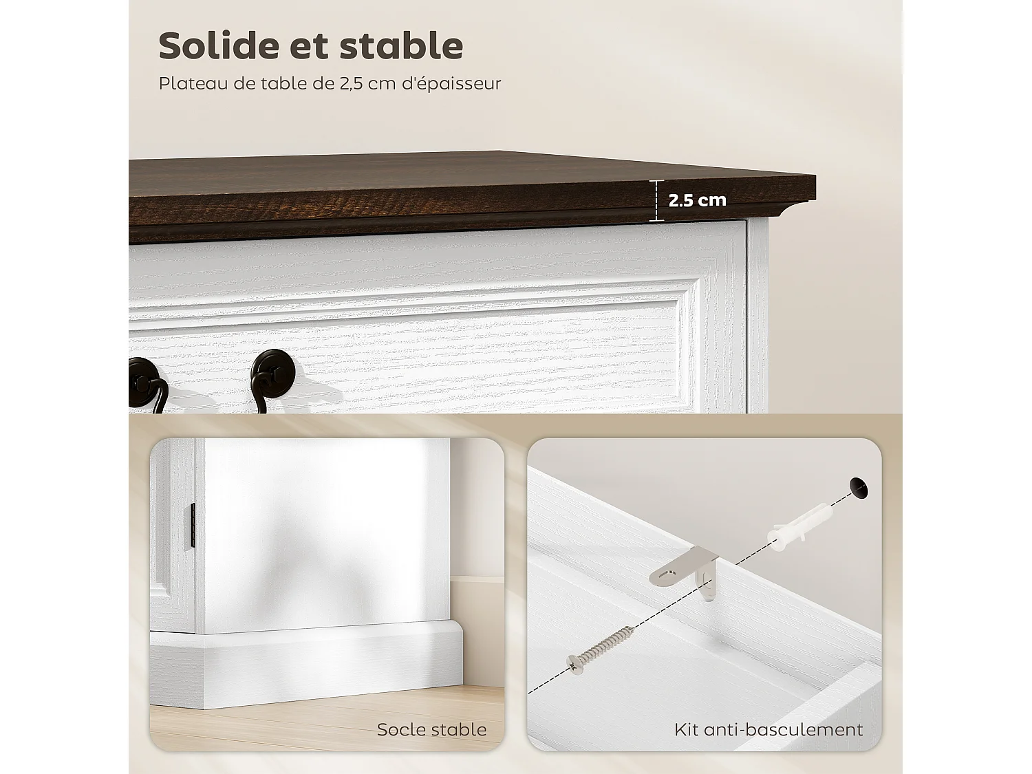 Buffet style classique chic - 4 portes, 2 étagères, 2 tiroirs - 140 x 40 x 85 cm - effet bois noyer blanc