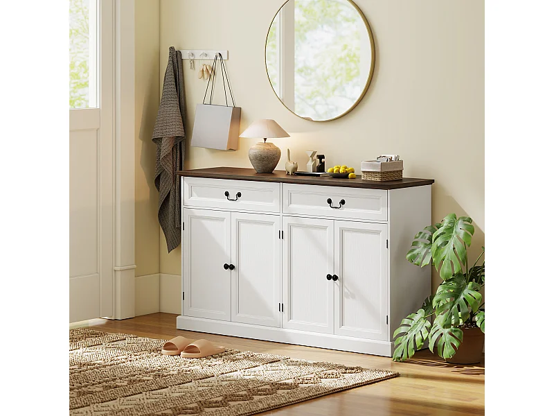 Buffet style classique chic - 4 portes, 2 étagères, 2 tiroirs - 140 x 40 x 85 cm - effet bois noyer blanc