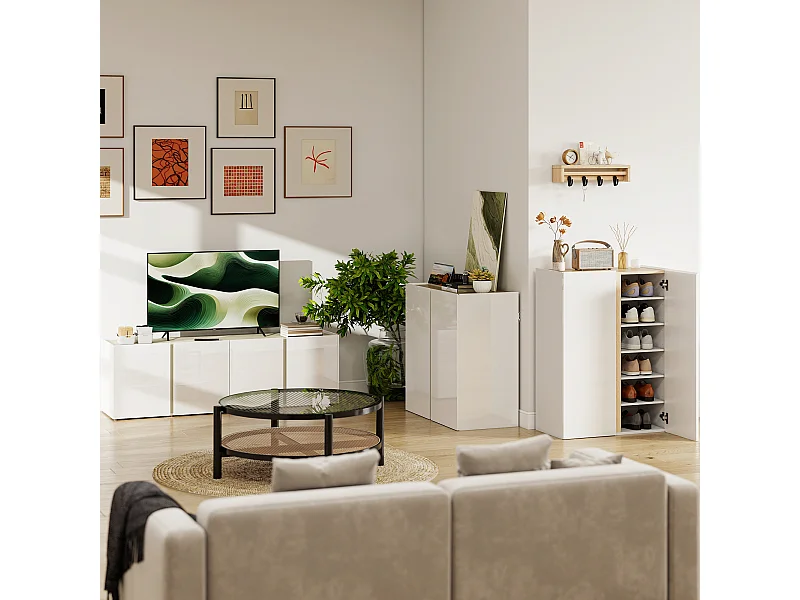 Buffet blanc laqué, meuble de rangement avec 2 portes et étagère réglable, 80 x 40 x 80 cm, blanc