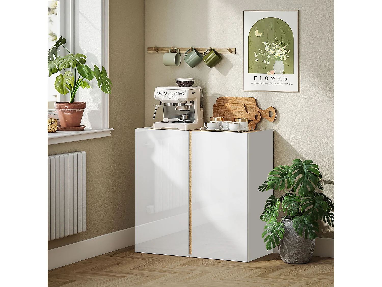 Buffet blanc laqué, meuble de rangement avec 2 portes et étagère réglable, 80 x 40 x 80 cm, blanc