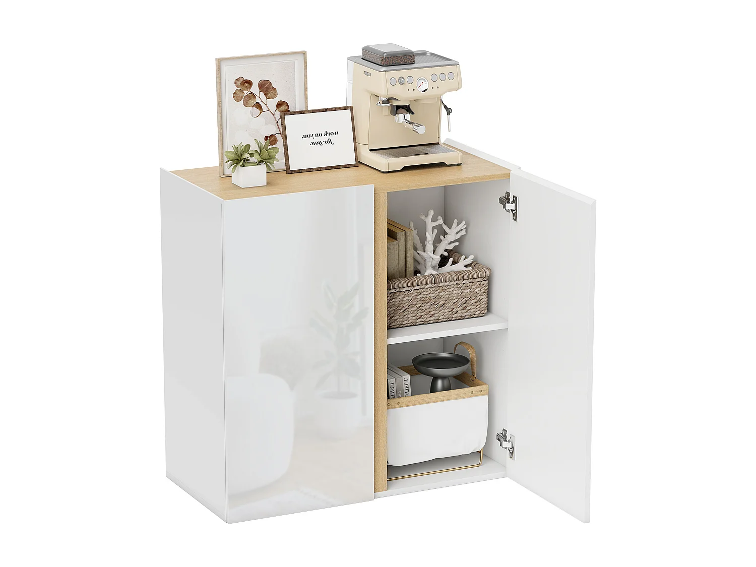 Buffet blanc laqué, meuble de rangement avec 2 portes et étagère réglable, 80 x 40 x 80 cm, blanc