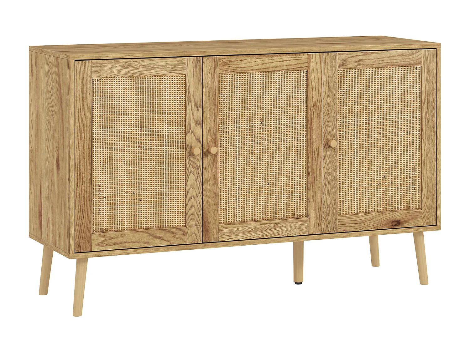 Buffet style cosy chic rotin - 3 portes, 2 étagères - dim. 120L x 40l x 75H cm - effet bois naturel
