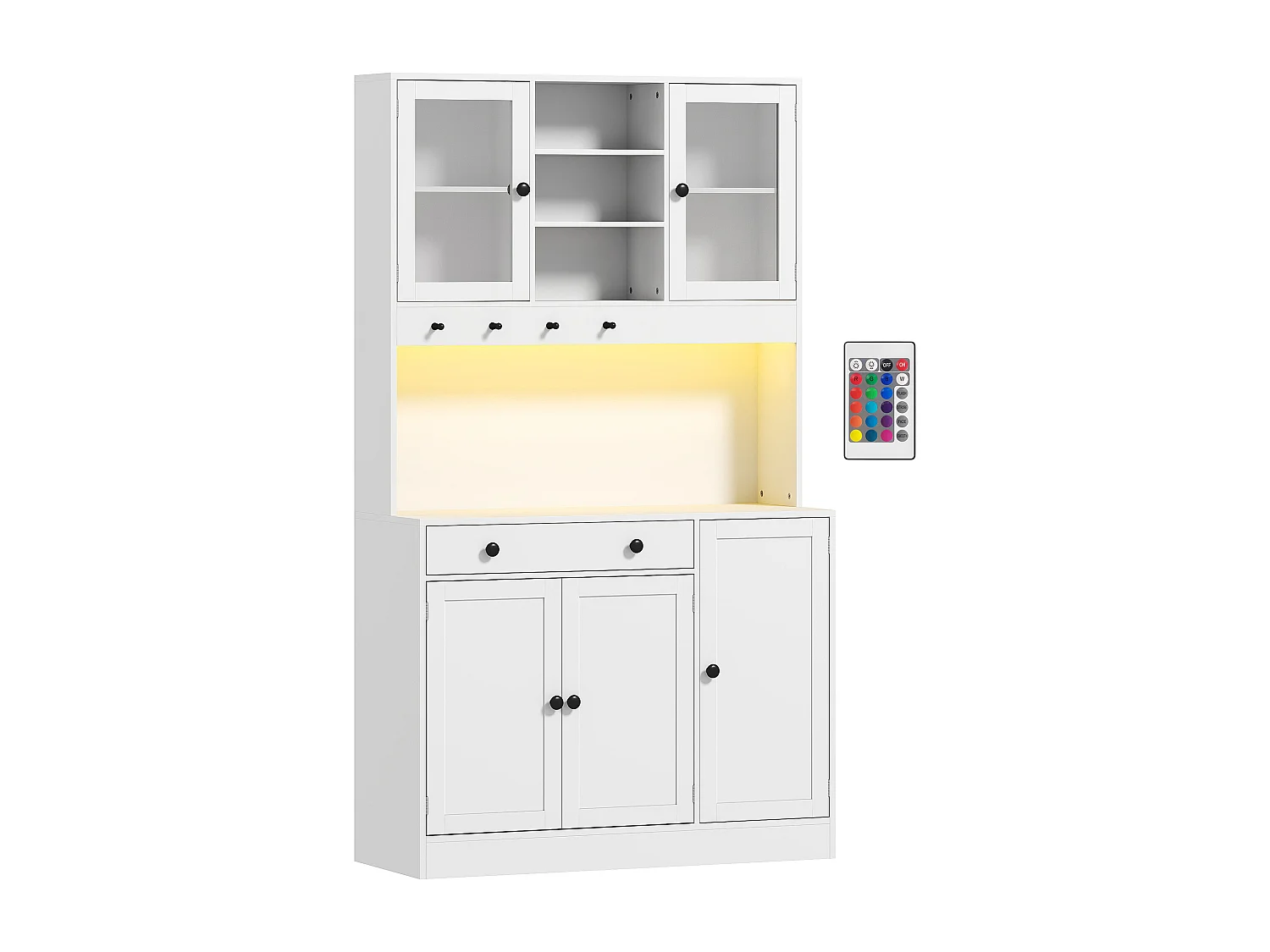 Buffet haut LED multi-rangement dim. 103 x 40 x 180cm poignées boutons noir blanc