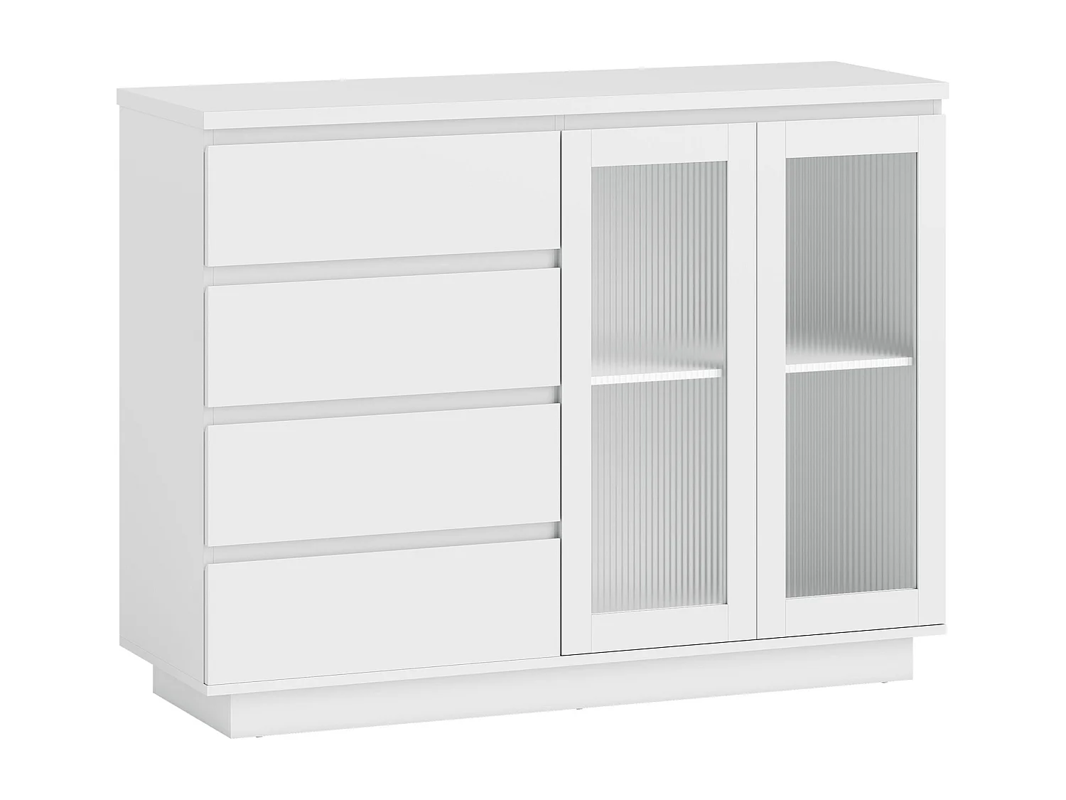 Buffet style contemporain blanc laqué 2 portes verre étagère 4 tiroirs dim. 120 x 40 x 91 cm blanc