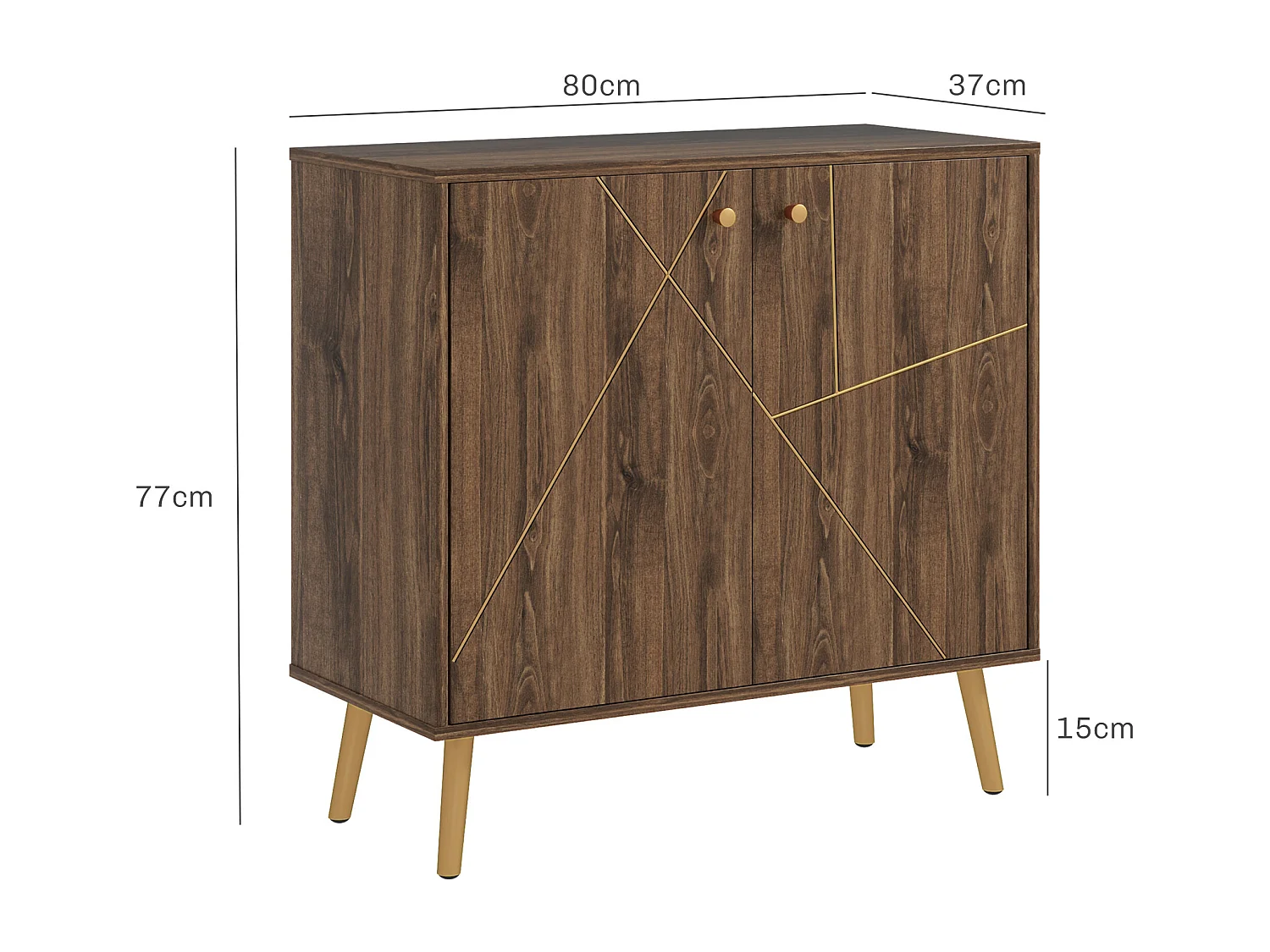 Buffet design - 2 portes, étagère - dim. 80 x 37 x 77 cm - doré effet bois
