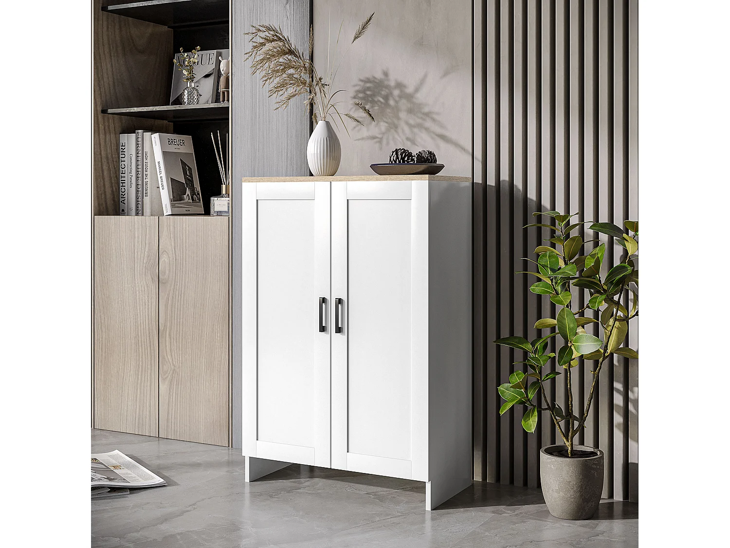 Buffet 2 portes 2 étagères bahut dim. 60 x 30 x 90 cm blanc effet bois clair
