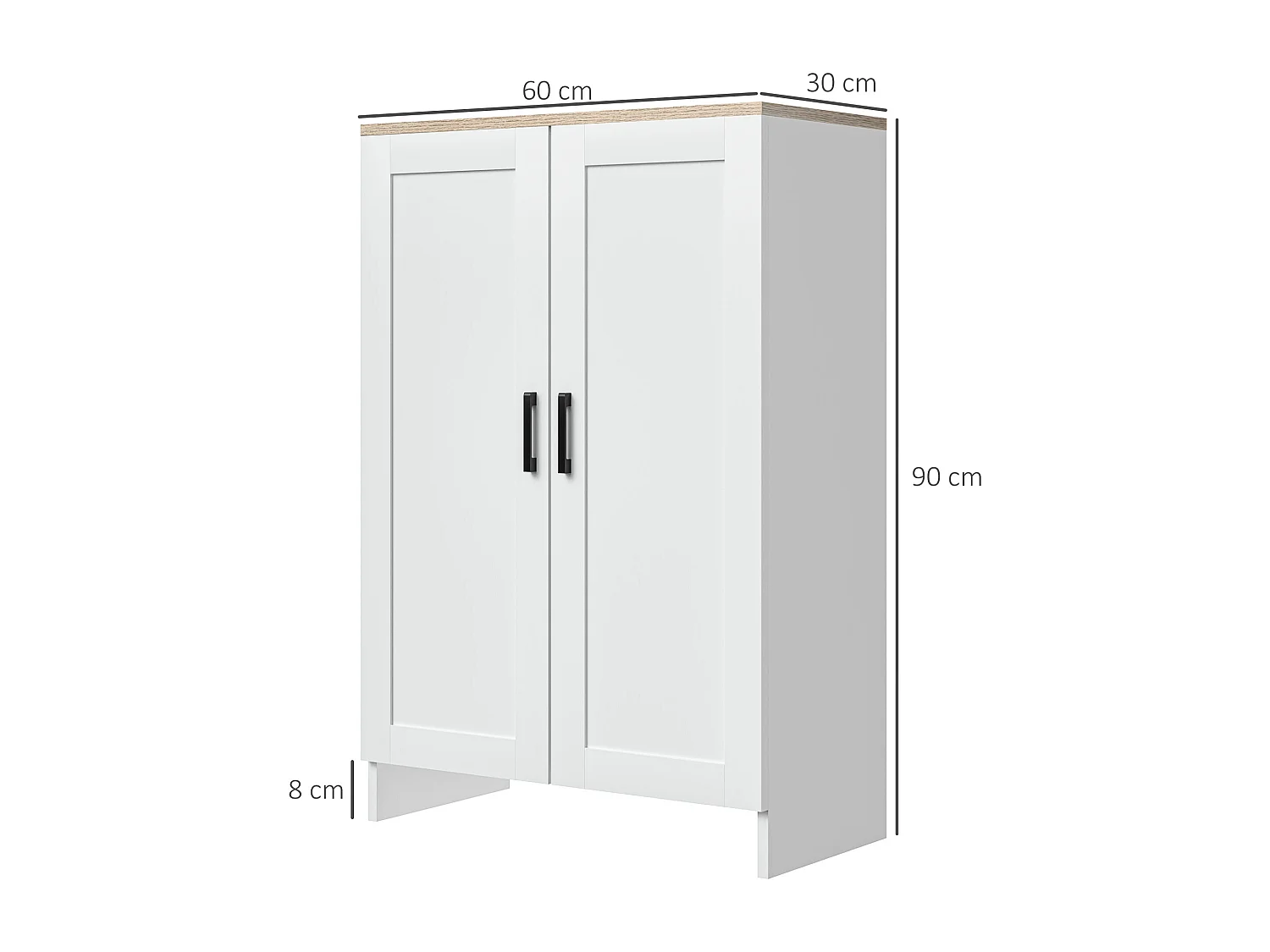 Buffet 2 portes 2 étagères bahut dim. 60 x 30 x 90 cm blanc effet bois clair