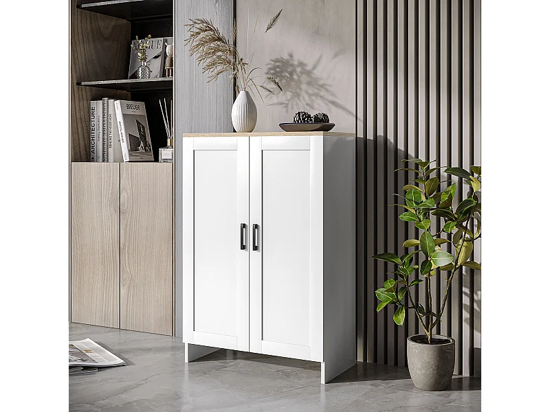 Buffet 2 portes 2 étagères bahut dim. 60 x 30 x 90 cm blanc effet bois clair