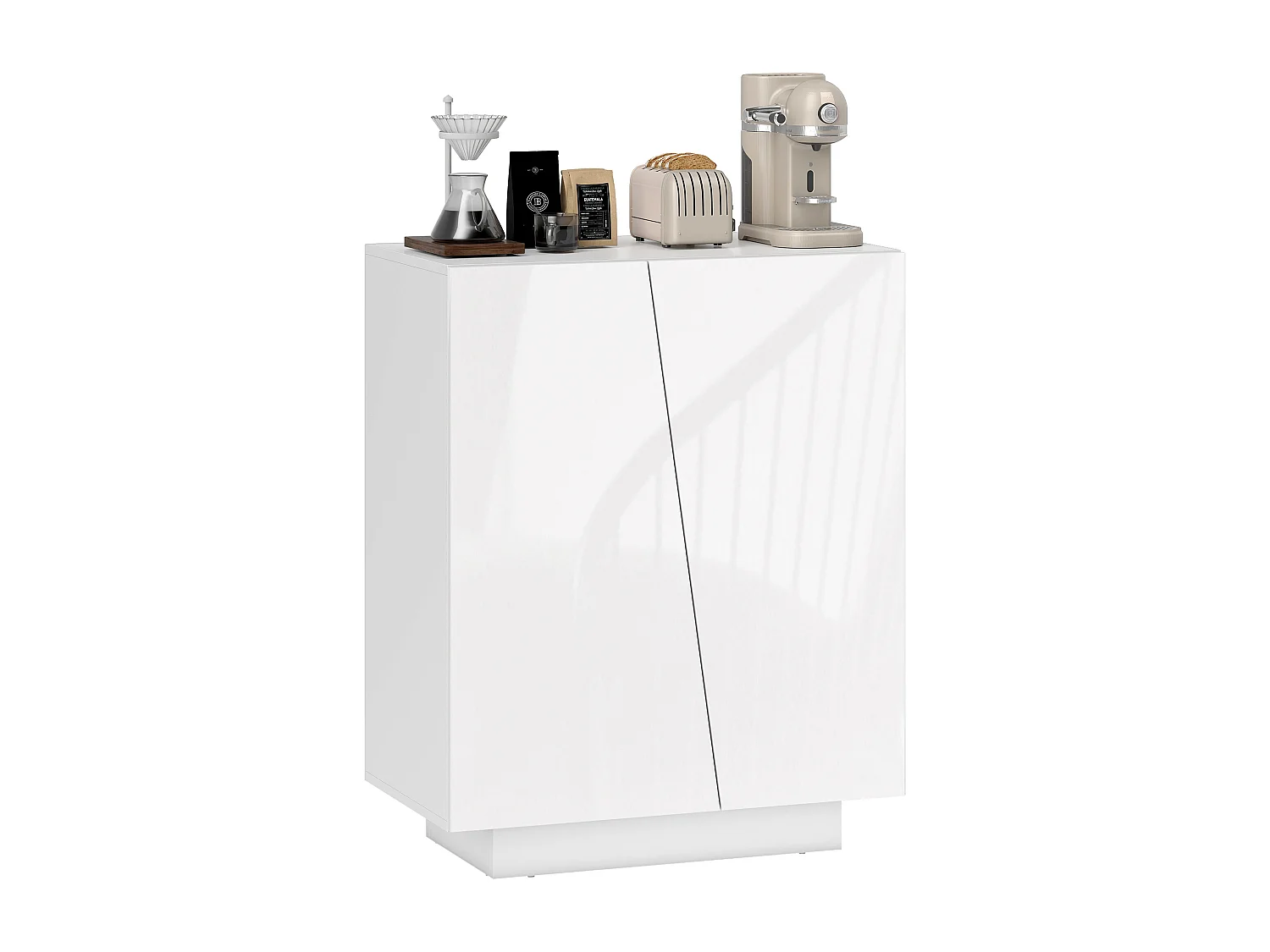 Buffet à Haute Brillance Moderne avec Placard Double Porte et Étagère Réglable - Blanc 70 x 40 x 88 cm