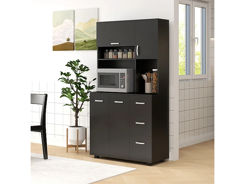 Buffet haut 4 portes 3 tiroirs 2 étagères 2 niches 89L x 39,5l x 168H cm noir
