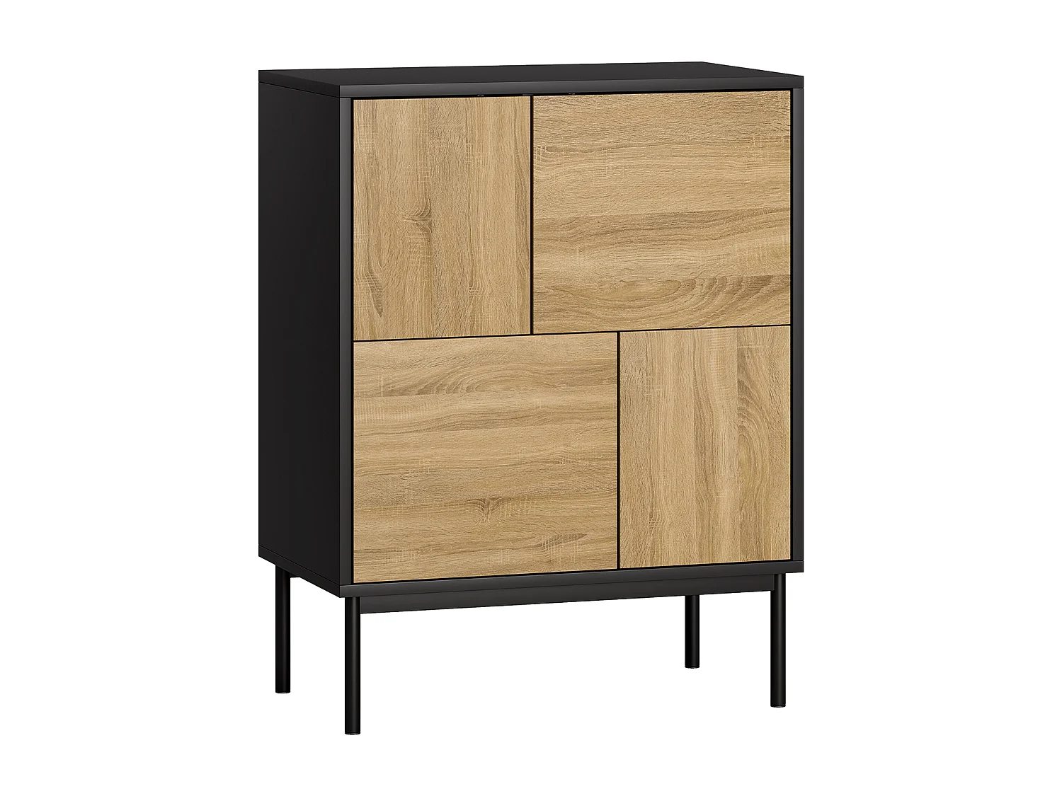 Buffet design 4 portes asymétriques effet bois noir dim. 60 x 35 x 78 cm métal noir