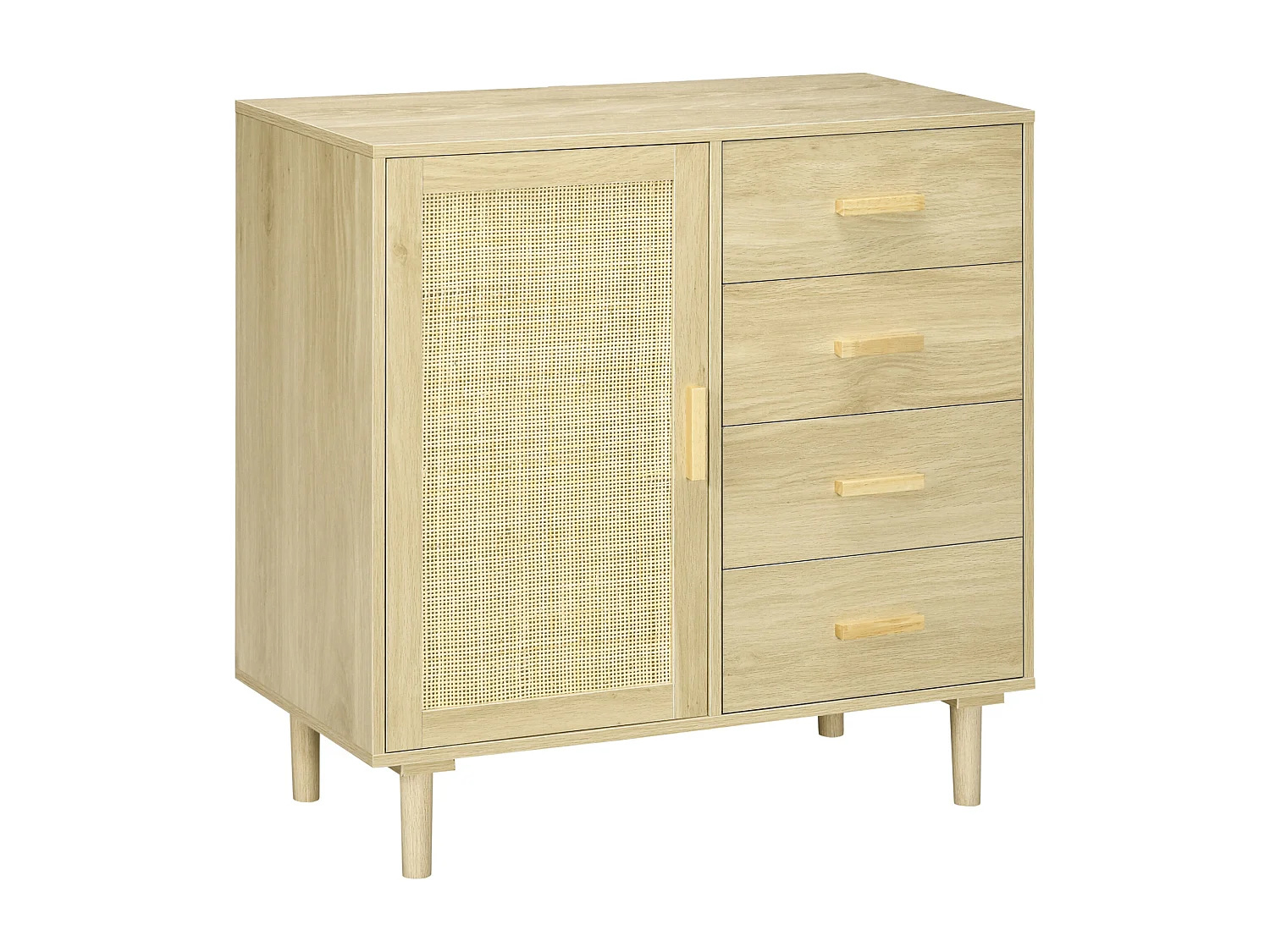 Buffet cannage rotin style naturel - porte, étagère, 4 tiroirs - dim. 80 x 38 x 80,5 cm - effet bois clair