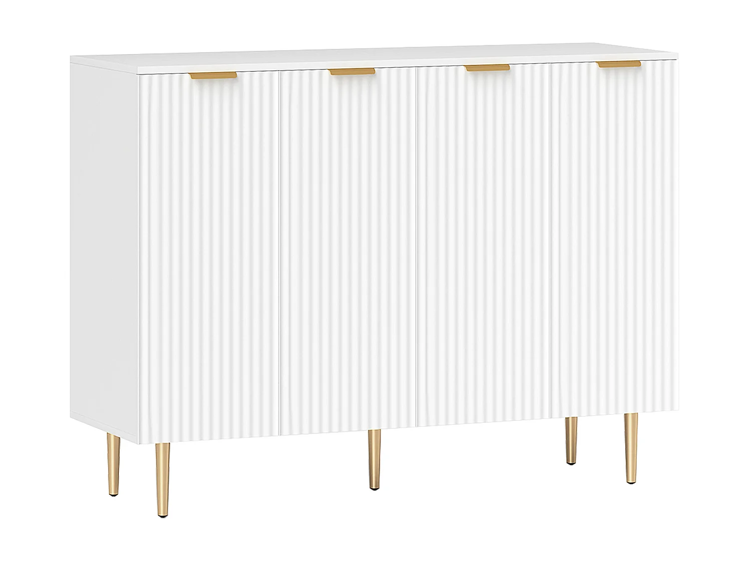 Buffet design contemporain 4 portes effet cannelé 2 étagères dim. 120 x 40 x 90 cm métal doré blanc
