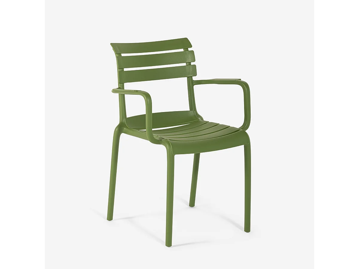 Chaise d'extérieur en polypropylène avec accoudoirs bar cuisine Satin - Vert foncé