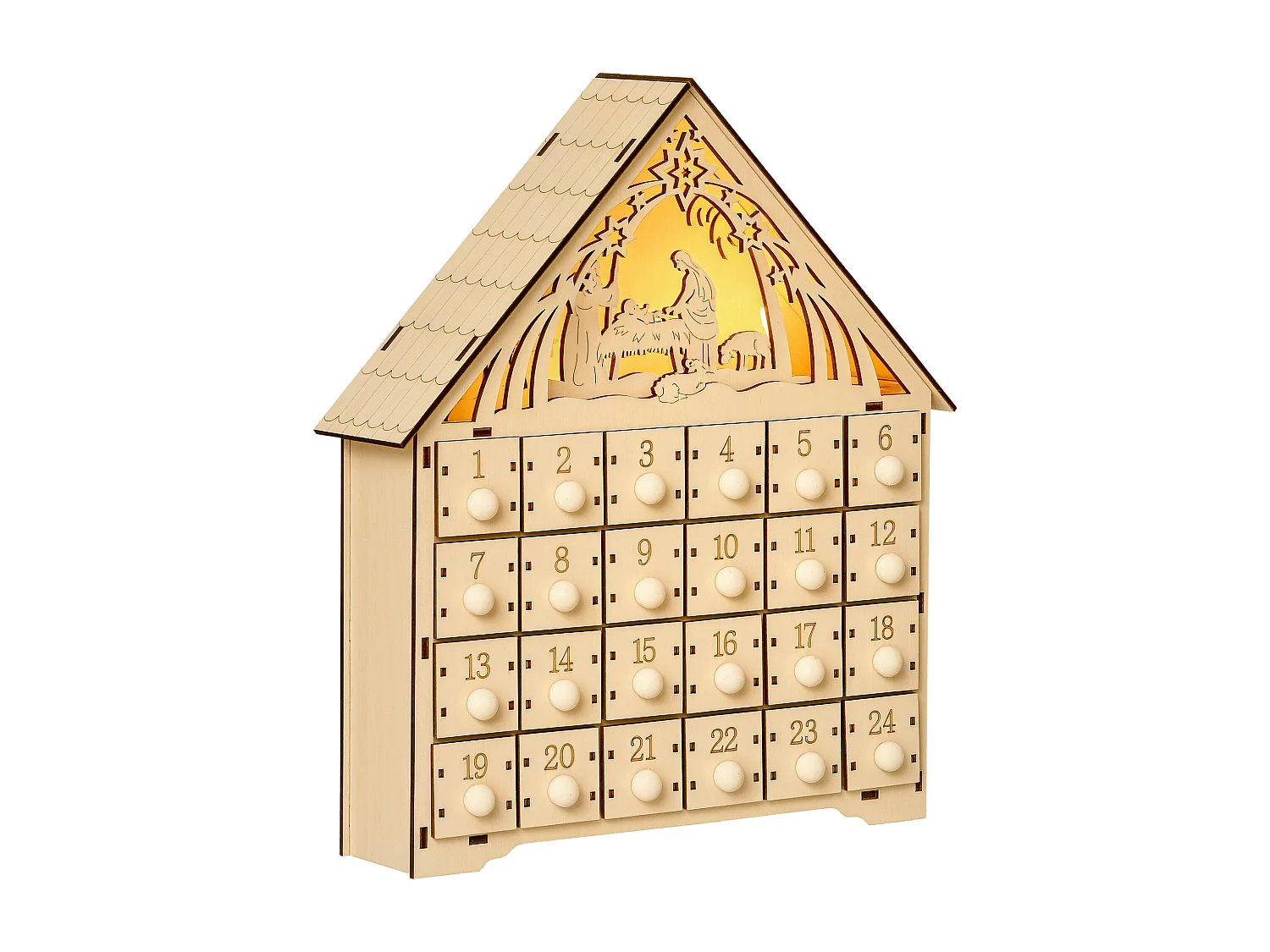 Calendrier de l'Avent en bois décoration de crèche de Noël - 24 tiroirs - naturel