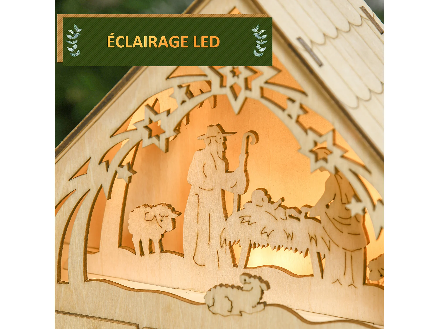 Calendrier de l'Avent en bois décoration de crèche de Noël - 24 tiroirs - naturel