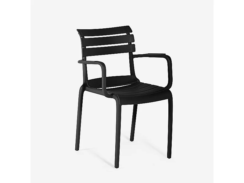 Silla de exterior de polipropileno con reposabrazos para bar cocina Satin - Negro
