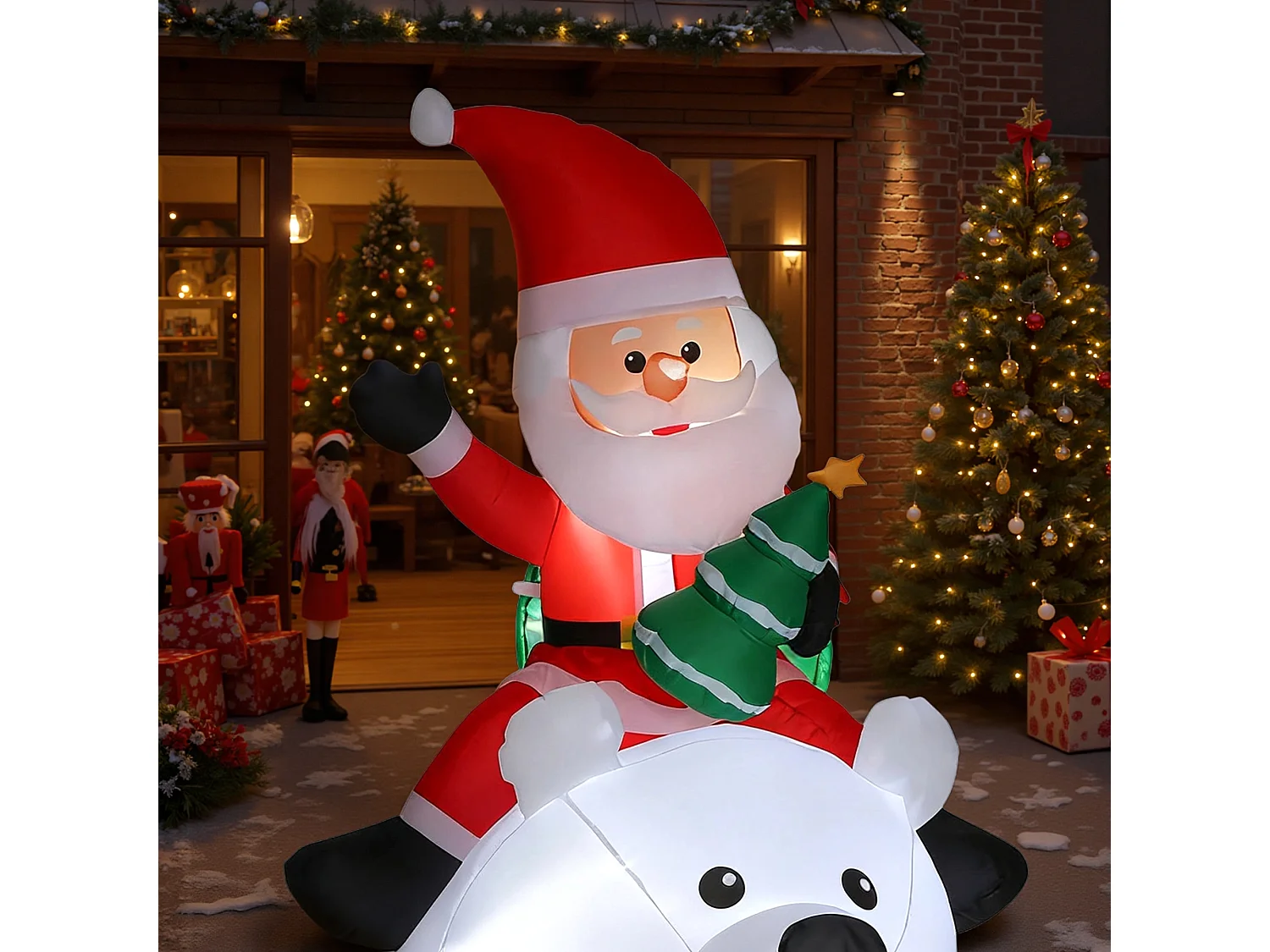 Ours polaire gonflable de Noël décoration gonflable LED de Noël H.2m père Noël et hotte